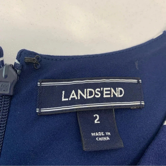 Lands End Dress Size 2 Blue White Stripe  Sleeveless Pockets Stretch Knee Length - Picture 8 of 11